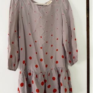 Meadow Rue Gray and Red Polka Dot Long Sleeve Dress for Anthropologie
